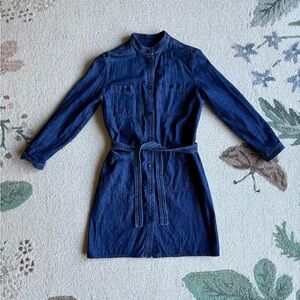 A.P.C. Blue Denim Jean Belted Cotton Mini Dress 38 SM Small